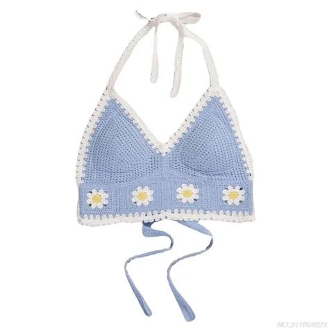 Sexy Bikini Crop Top Women Crochet Boho Beach Camisoles Bikini Bralette Halter Cami Knit Bra