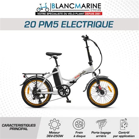 VÉLO PLIANT ÉLECTRIQUE BLANC MARINE MODÈLE 20PM5 VELO PLIANT ET VTT