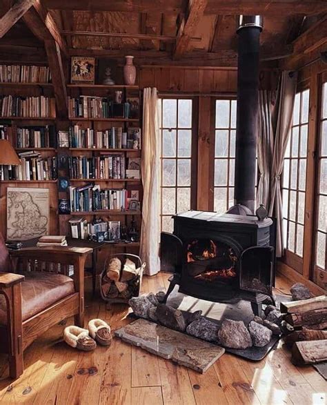 Home Library Next To A Cozy Fireplace Cozy And Comfy Log Cabin Homes