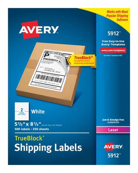 Avery® Half-Sheet Shipping Labels, 5-1/2" x 8-1/2", White, 500 Blank ...