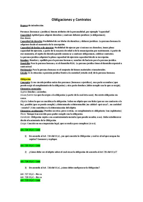 Resumen Obligaciones I Parcial Obligaciones Y Contratos Repaso De