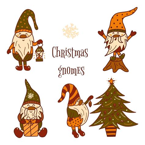 Set Of Christmas Gnomes Vector Hand Drawn Colorful 15600368 Vector Art