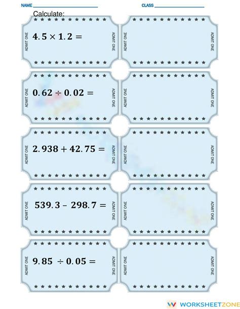 Decimal Calculations Worksheet