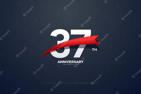 37 aniversario con arco de cinta roja. | Vector Premium