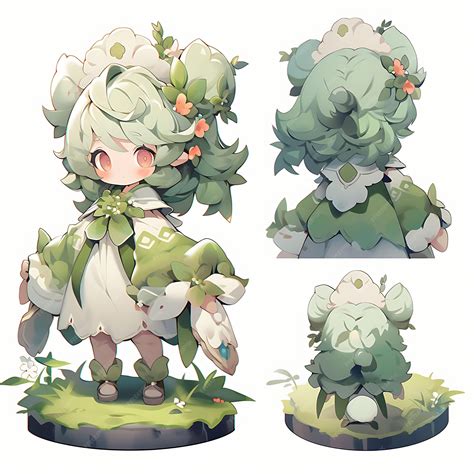 Premium Photo Character Anime Of Female Chibi Kawaii Druid Fashion Nature Inspired Dress Moss