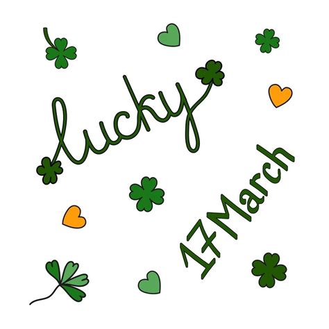 Patricks day inscription March 17 lucky vector isolated on white ...