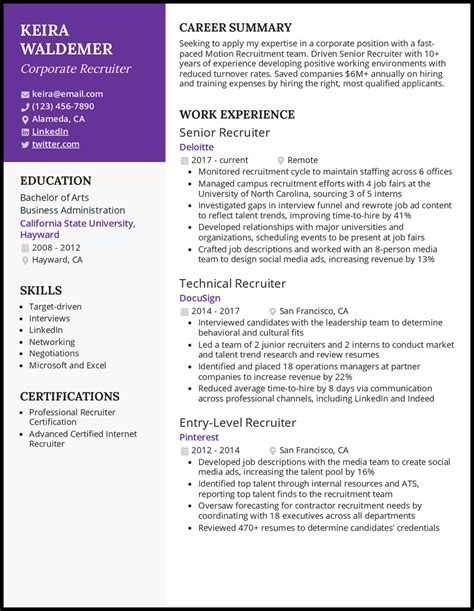 Recruiter Resume Example Kickresume Riset