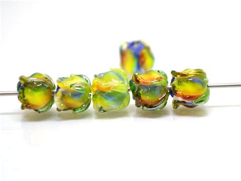 Rainbow 8mm Rosebud Beads Rose Glass Beads Floral Lampwork Etsy