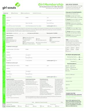 Fillable Online Gscwm 2017 Girl Membership Form Printable Form For