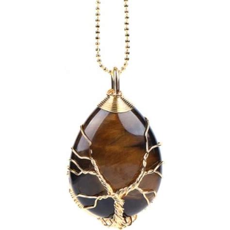 Collier Pendentif Goutte Arbre De Vie Oeil De Tigre Marron Achat