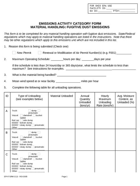 Emissions Activity Category Material Handling Epa Ohio Doc Template