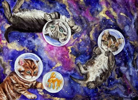 Space Kitten Art Print Fantasy Kitten Print Space Animals Etsy