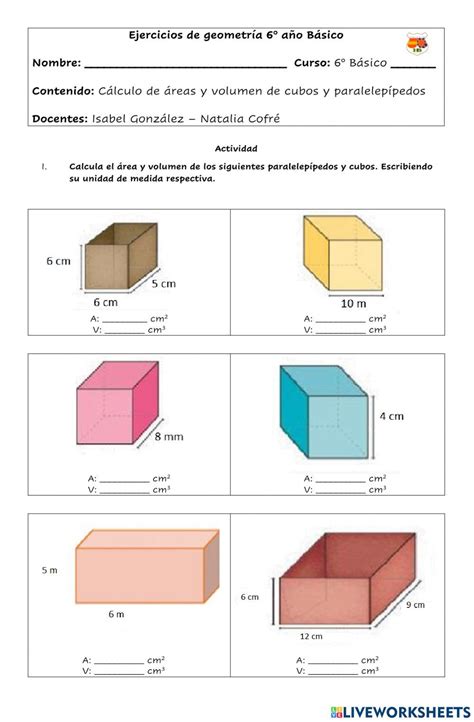 Ejercicios Rea Y Volumen Worksheet