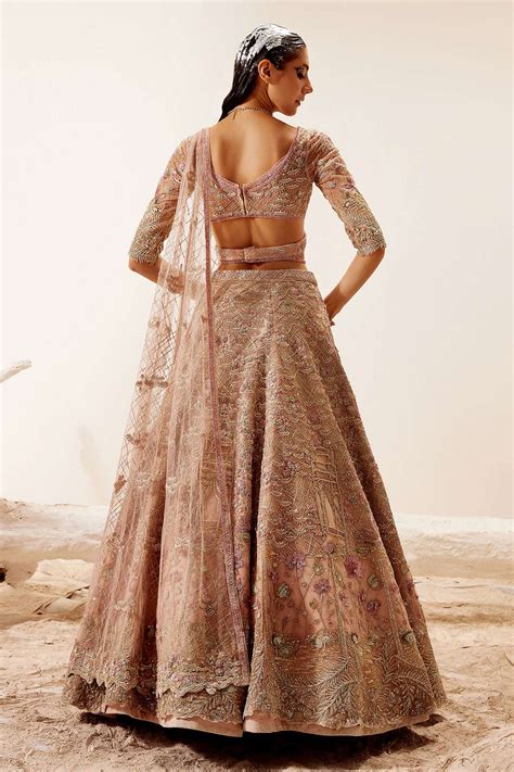 Buy Adaara Couture Pink Net Lotus Lake Embroidered Lehenga Set Online