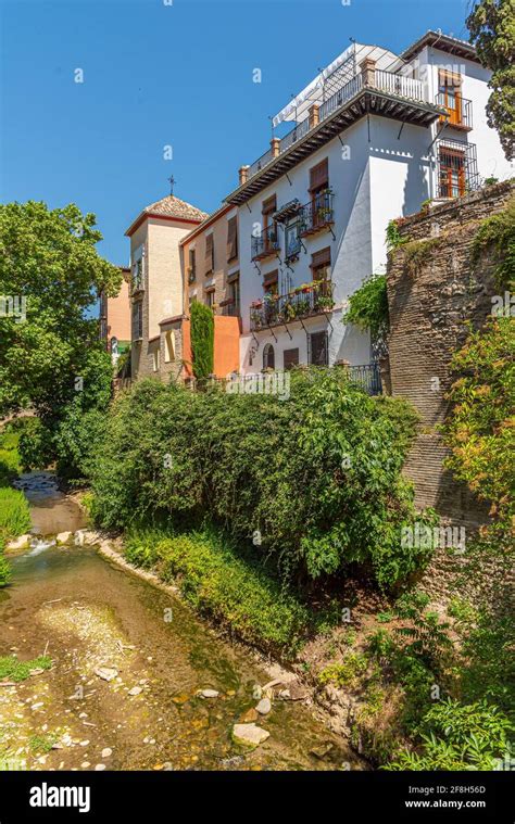 Houses Alongside River Darro In Granada Spain Stock Photo Alamy