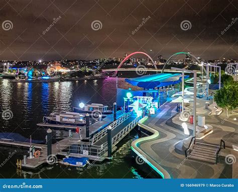 Aerial View of Elizabeth Quay at Night with Elizabeth Quay Bridge in ...