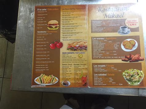 Menu Au Restaurant Mikael Sainte Agathe Des Monts