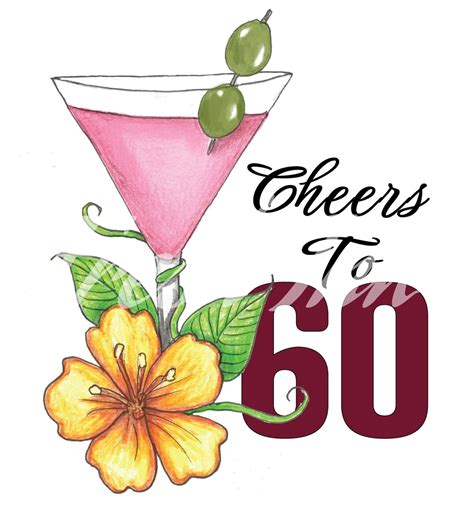 60th Birthday Digital Download Cheers To 60 Digital Download Hand Drawn Sublimation Design