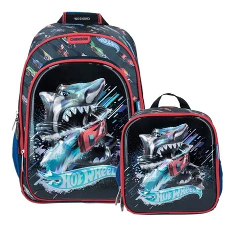 Kit Mochila Primaria Y Lonchera Chenson Hot Wheels Tiburon Envío gratis
