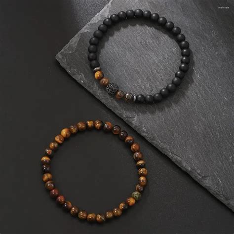 Duo Bracelets Œil de Tigre Noir Mat Élégance et Force au Poignet