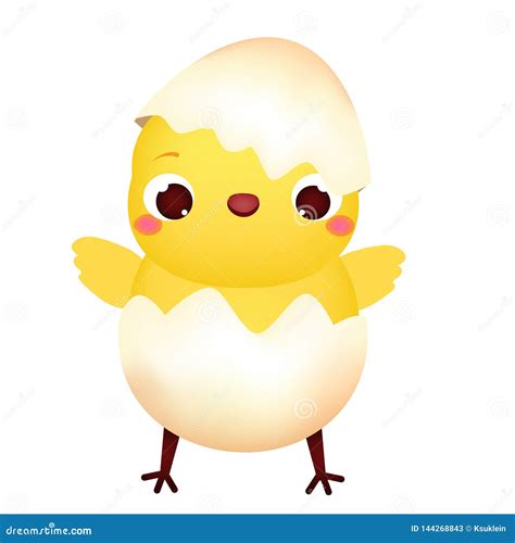 Happy Cartoon Chicken In Egg Cute Easter Chick Character Stock Vector