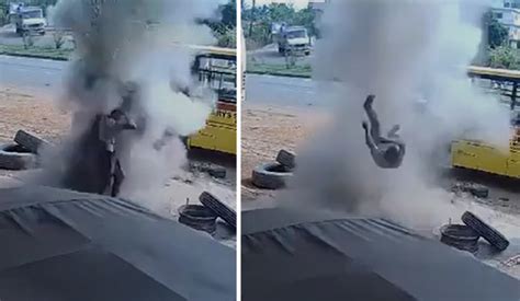 tire explosion  repair teen employee bounces  high sportschosun