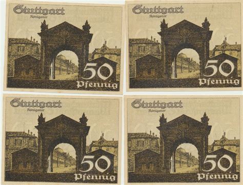 Stuttgart 1921 Notgeldscheine Der Stadt 4 X 50 Pfennig Serie B MA Shops