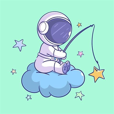 Premium Vector Astronauts Are In The Clouds Fishing In Cloud