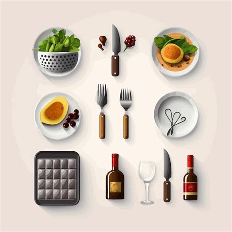 Premium Vector Icons In A Flat Style Food Chef Hat Knife And Fork