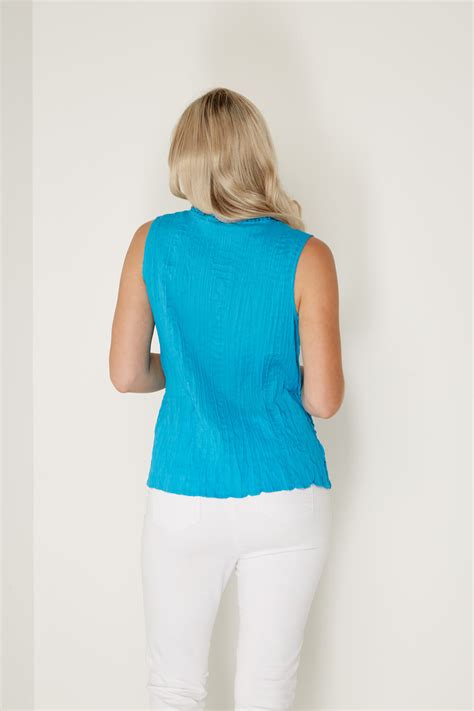 Embroidered Crinkle Blouse In Turquoise Roman Originals Uk