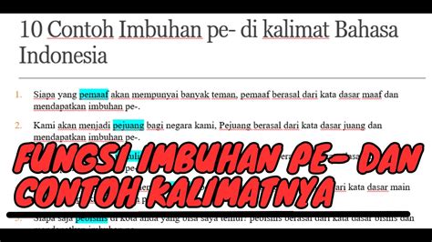 3 Fungsi Imbuhan Pe Dan 10 Contoh Kalimatnya Di Bahasa Indonesia YouTube