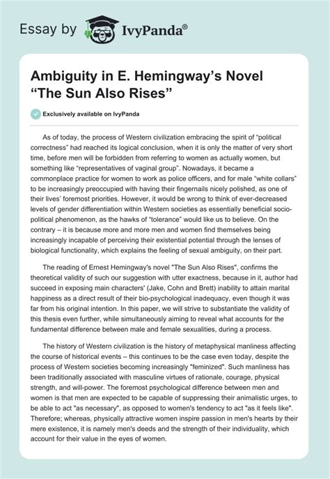 Ambiguity In E Hemingway S Novel The Sun Also Rises Words