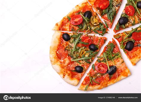 Classic Italian Pepperoni Pizza Pinza Olives Arugula Top View Stock