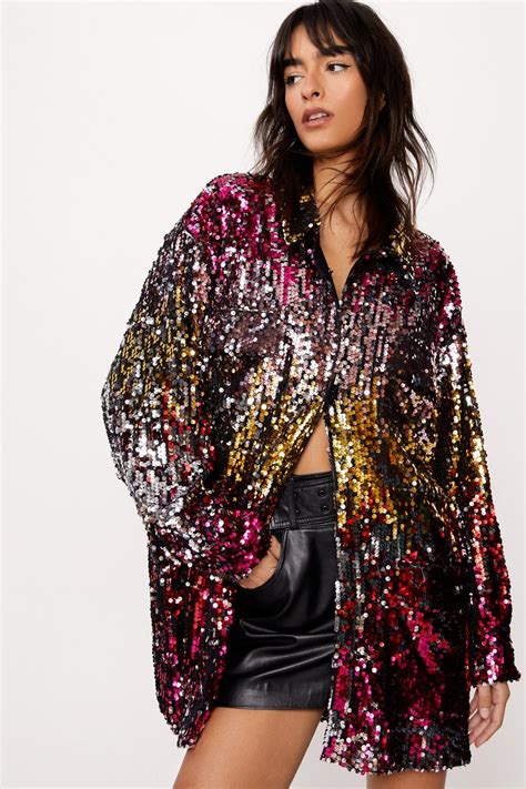 Ombre Sequin Oversized Shirt Nasty Gal