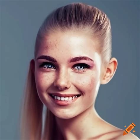 Close Up Portrait Of A Smiling Woman With Freckles On Craiyon