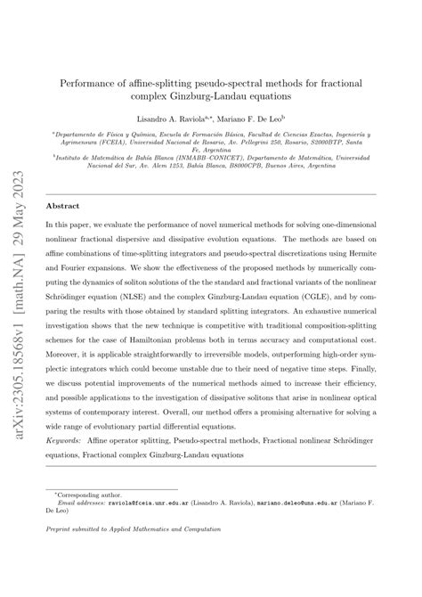 Pdf Performance Of Affine Splitting Pseudo Spectral Methods For