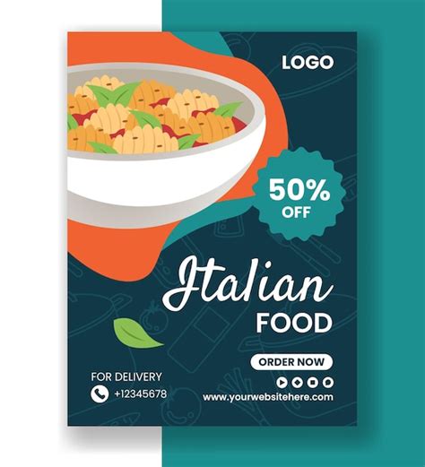 Alimentos Italianos Cartaz Vertical Desenho Animado Plano Modelos