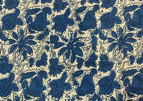 Beige And Blue Floral Printed Cotton Cambric Fabric Batiste Fabric Cambric Fabric Chambray