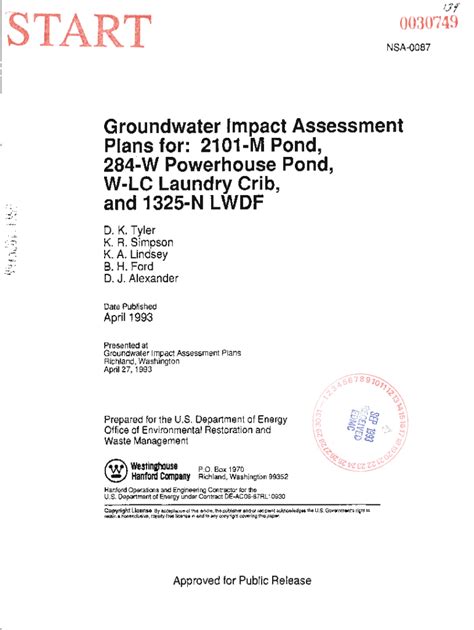 Fillable Online Groundwater Impact Assessment Plans For 2101 M Pond