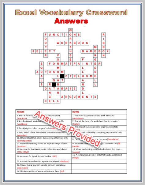 Microsoft Excel Vocabulary Crossword Puzzle Digital And Print