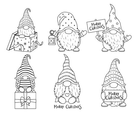 Cute Christmas Dwarf Gnomes Coloring Book 6 Pages Etsy