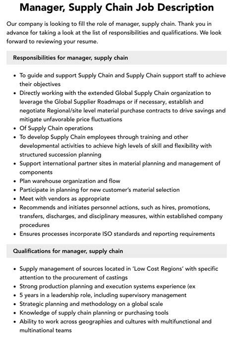 Manager Supply Chain Job Description Velvet Jobs