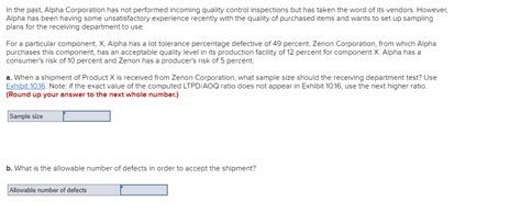 Solved Excerpt From A Sampling Plan Table For A 005 P