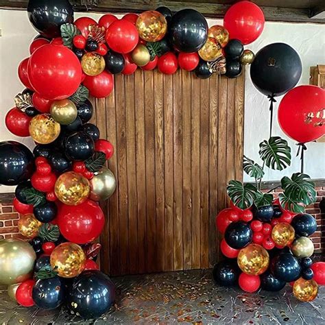 Pcs Globos De Oro Rojo Y Negro Garland Arch Kit Etsy