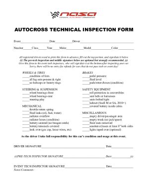 Fillable Online Autocross Tech Inspection Sheet Fax Email Print Pdffiller