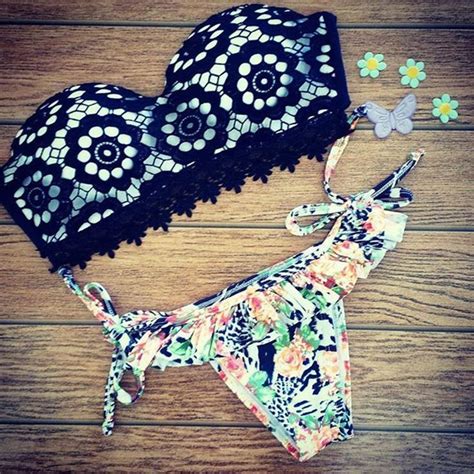 Bikini Lace Flower Printing Swimwear Swimsuit Bathing Suit S Bikinis Stylish Bikini Lace