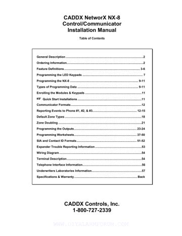 CADDX NetworX NX 8 Control Communicator Installation Manual Manualzz