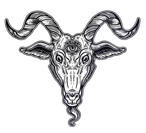 Demon Goat Baphomet With Sacred Occult Eye Satanic Goat Head Binary