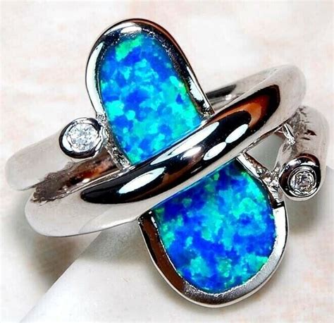 Australian Opal Inlay Topaz Solid Sterling Silver Ring Sz Ao