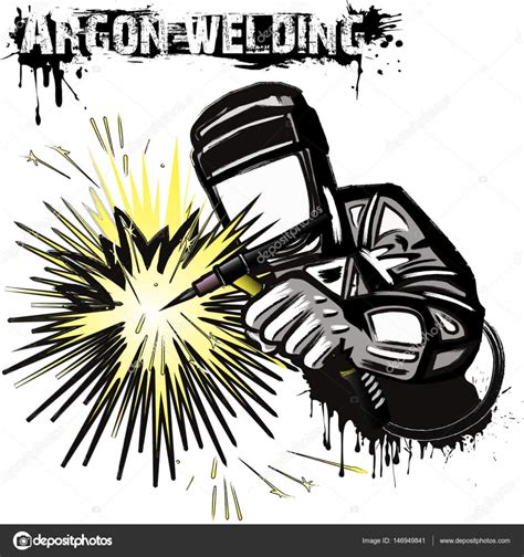 Welder In A Mask Performing Argon Welding Of The Metal Stock Vector By